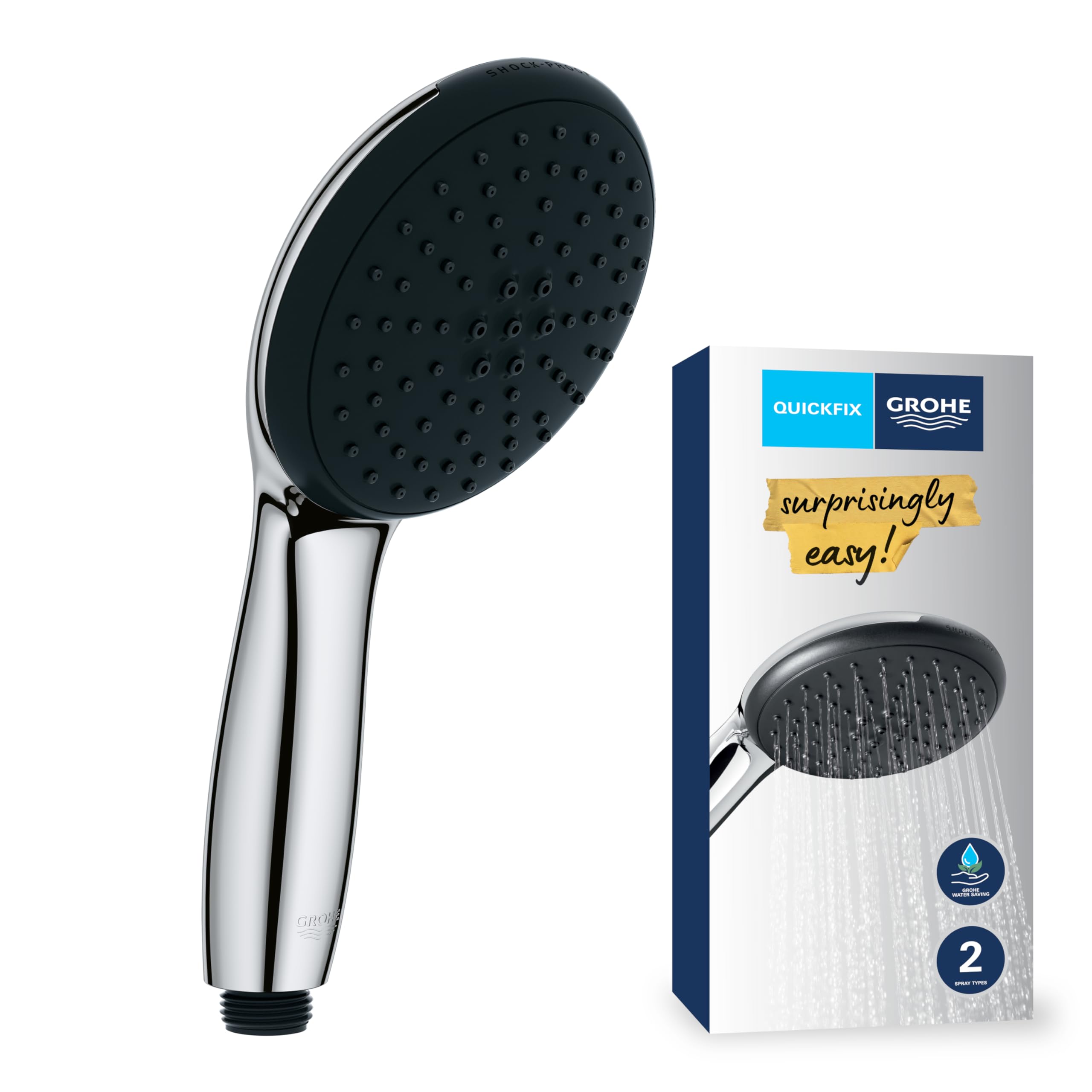 Grohe 2794610E Vitalio 110 słuchawka prysznicowa, bardzo energooszczędna, 6 l na min (2 rodzaje strumienia, standardowe przyłącze, silikonowy pierścień chroni w razie upadku), okrągła, chrom, 2794810E