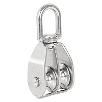 Vista 6 de ZOEYES Paquete de 4 rodillos de doble polea de elevación M20 de acero inoxidable con gancho giratorio de doble polea