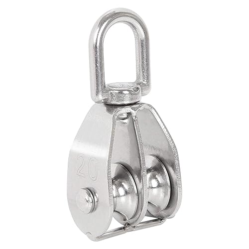 Miniatura 6 de ZOEYES Paquete de 4 rodillos de doble polea de elevación M20 de acero inoxidable con gancho giratorio de doble polea