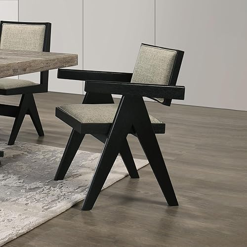 Miniatura 5 de Juego de 2 sillas de comedor contemporáneas para mesa de habitación y asientos, sillas de cocina, brazos tapizados de tela, chapa de roble, madera