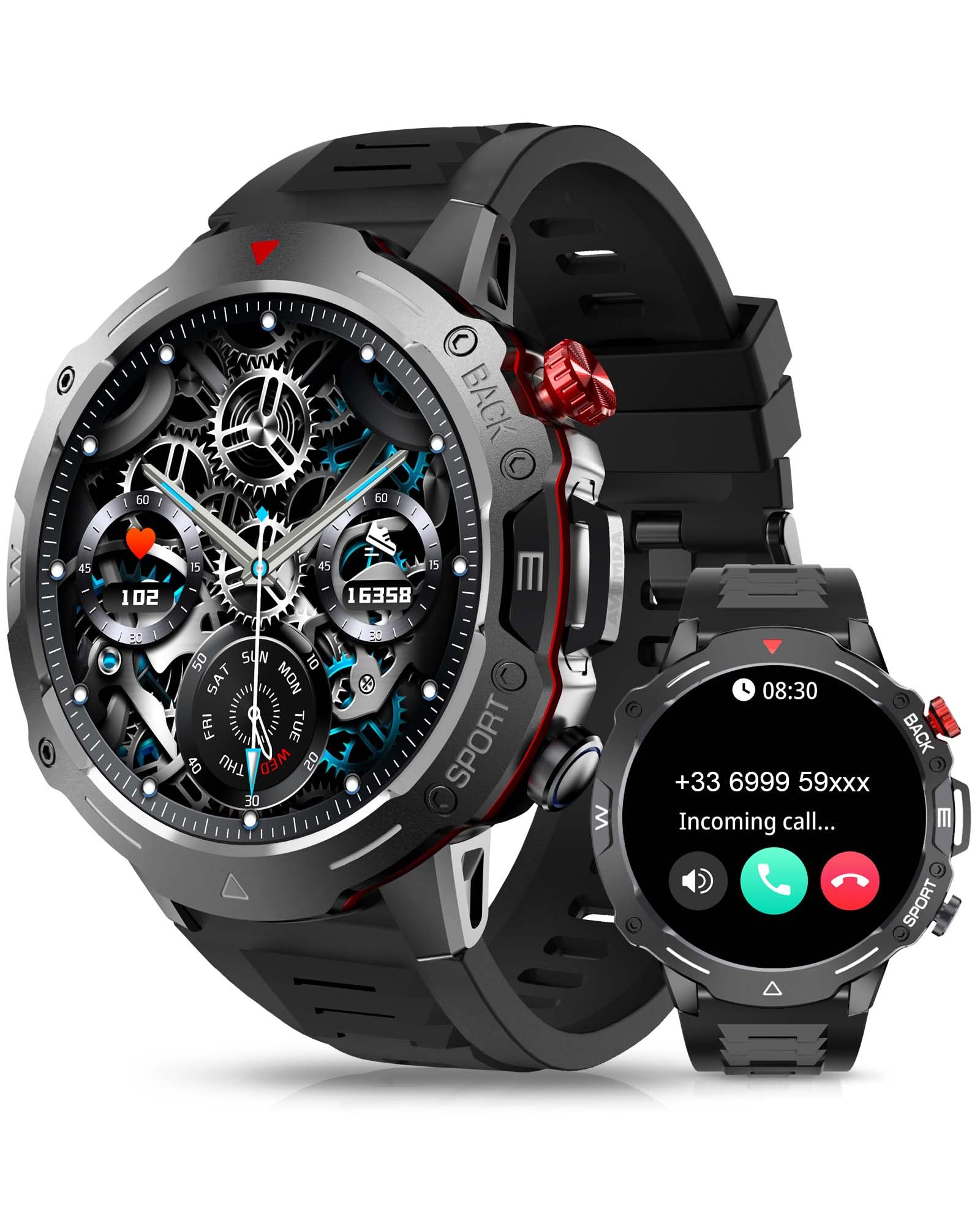 AVUMDA Reloj Inteligente Hombre 1,39" HD Smartwatch Hombre Llamada Monitor de Ritmo Cardíaco Presión Arterial SpO2 Notificació Podómetro 120 Modos Pulsera Actividad Reloj Digital para Android iOS