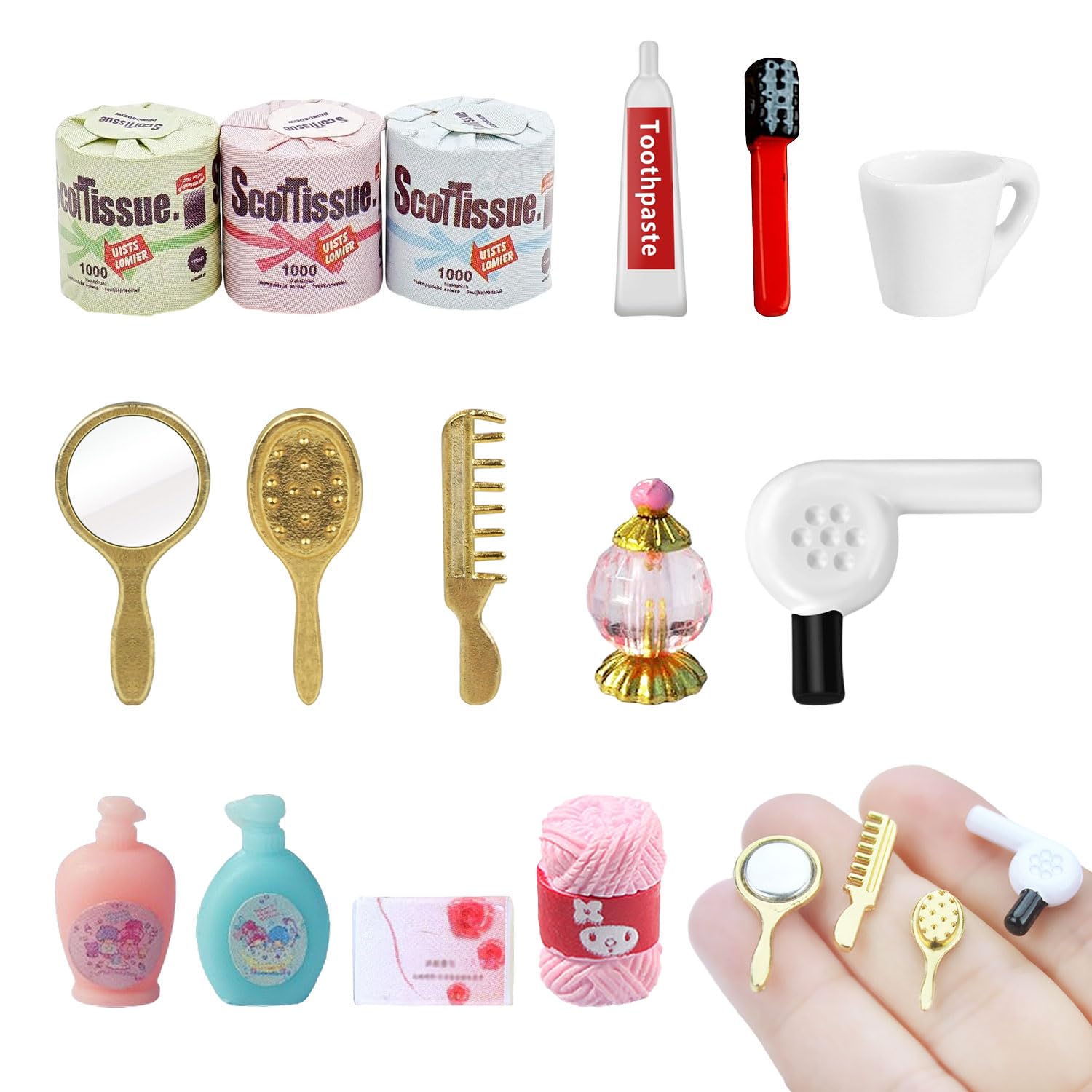 11 Pezzi Mini Accessori da Bagno per Casa Delle Bambole, 1/12