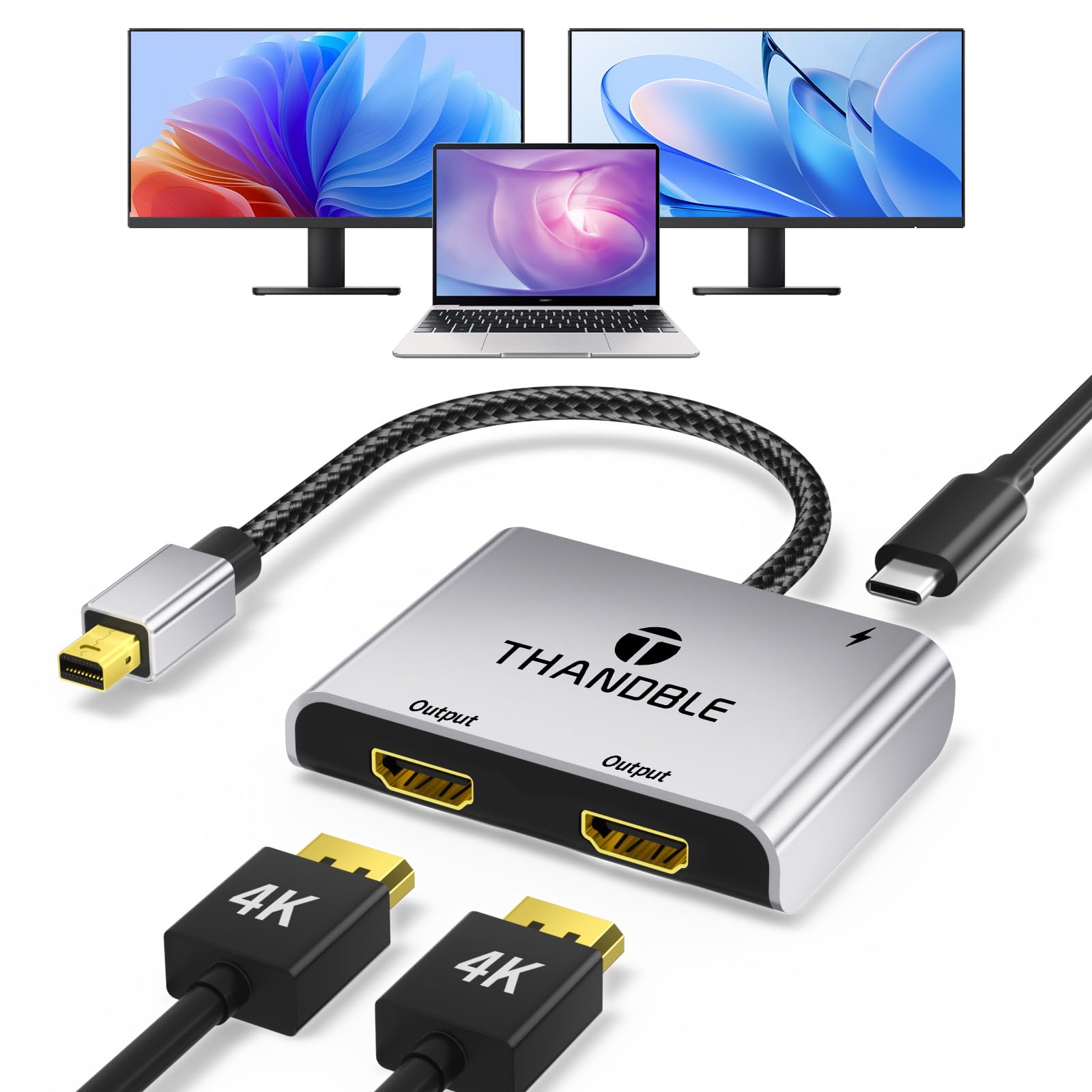 Adaptateur miniDP vers double HDMI pour double ecran PC et Mac - 7