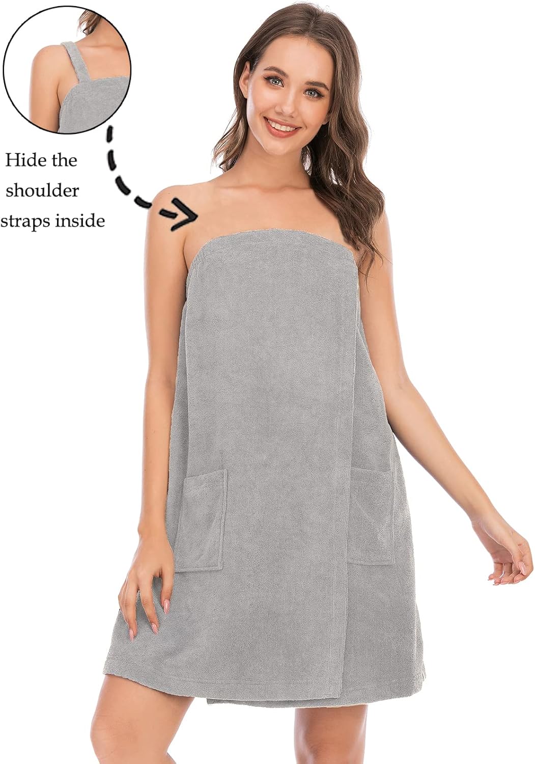 Rubehoow Robe Women's Towel Wrap Bathrobe with Adjustable Velcro Closure with Pockets & Facial Hairband - Image 2