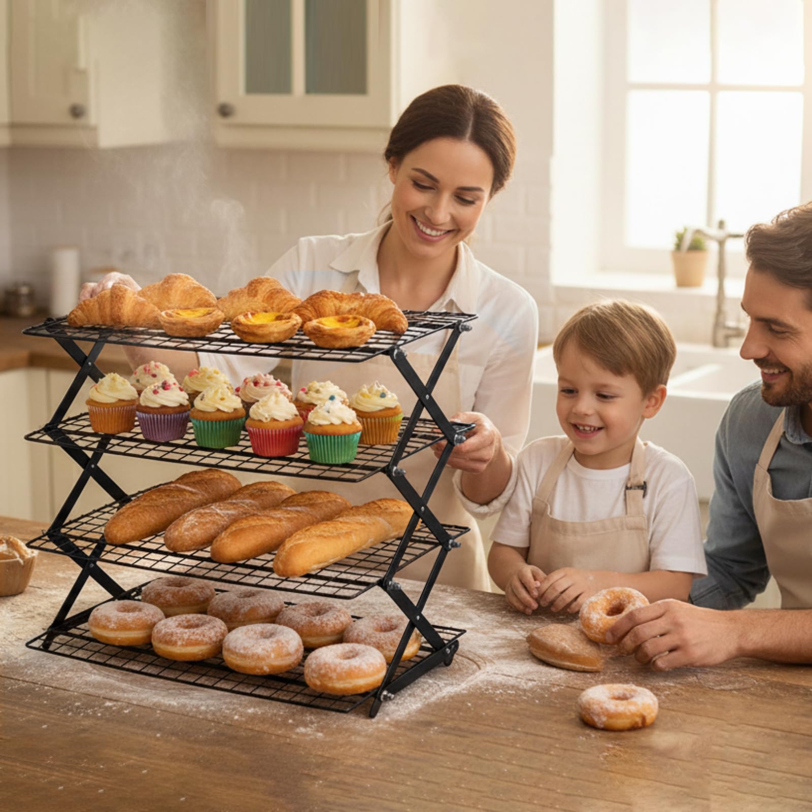 Grille de Refroidissement Pâtisserie Pliable 4 Niveaux Antiadhésif 43 x 24,5 cm
