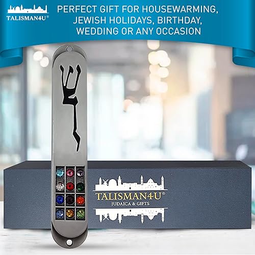 Miniatura 6 de TALISMAN4U MEZUZAH - Funda de peltre con desplazamiento para 12 tribus de Israel, diseño de Hoshen, símbolo de protección hebrea Shaddai, judaica,
