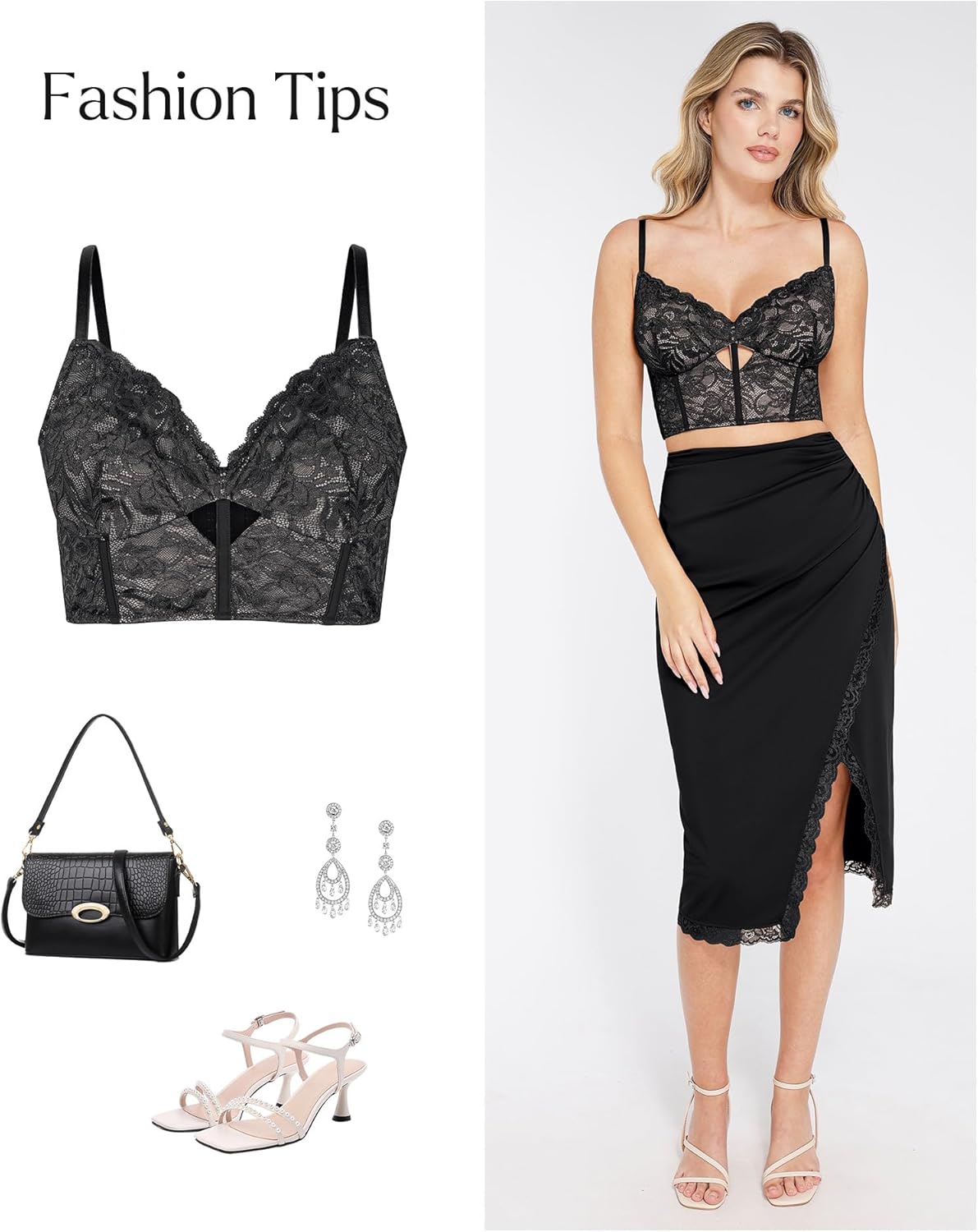 Popilush Midi Skirts for Women Lace Shapewear Split Satin High Waisted Bodycon Long Skirt Built-in Tummy Control