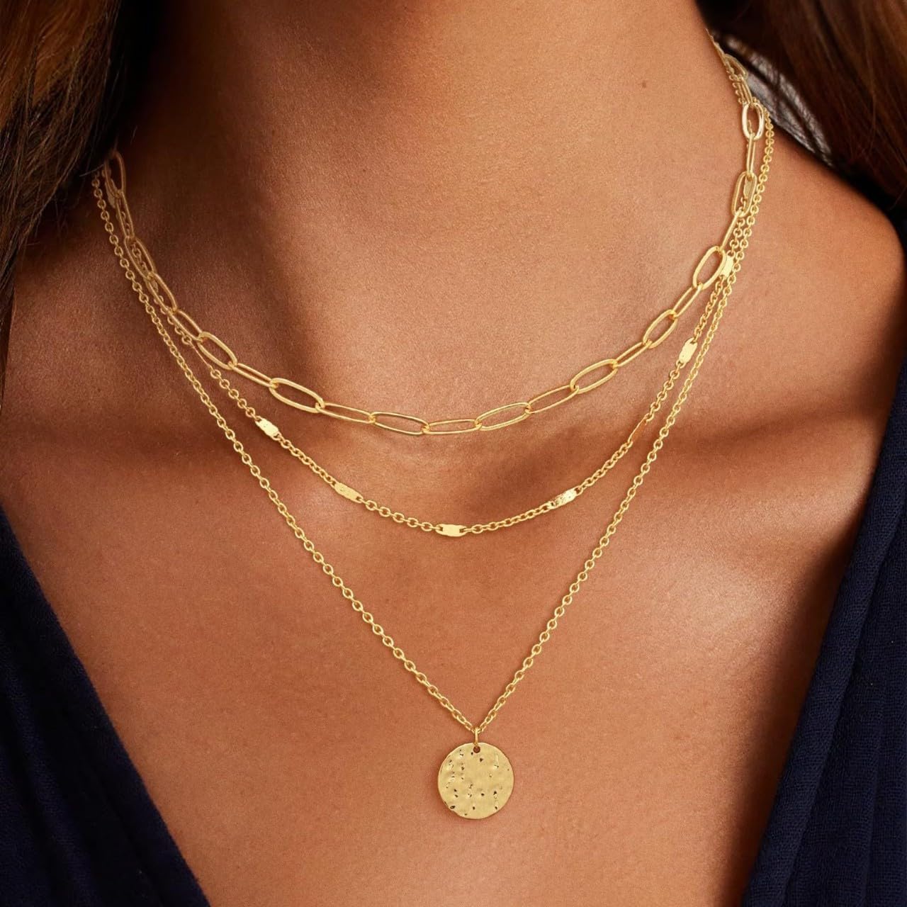 Gold Layered Necklaces for Women,Dainty 14k Gold Plated Stackable Choker Necklaces for Women,Trendy Layering Pearl Chain Paperclip Pendant Jewelry Set Gifts - Image 6