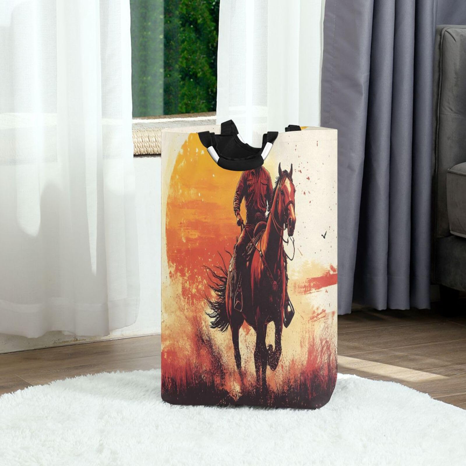 Jihqo Laundry Hamper Basket Western Cowboy Collapsible Nursery Storage Bin Waterproof Clothing Baskets for Home Bedroom Bathroom Washing Room