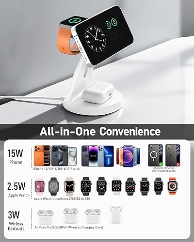 Miniatura 4 de Cargador inalámbrico 3 en 1 estación de carga para iPhone estación de acoplamiento magnética para iPhone 171615141312 - Base de carga múltiple para
