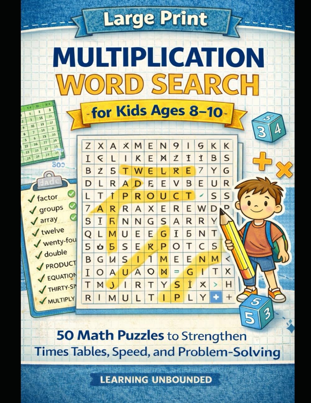 Large Print Multiplication Word Search for Kids Ages 8–10: 50 Math Puzzles to Strengthen Times Tables, Speed, and Problem-Solving Skills