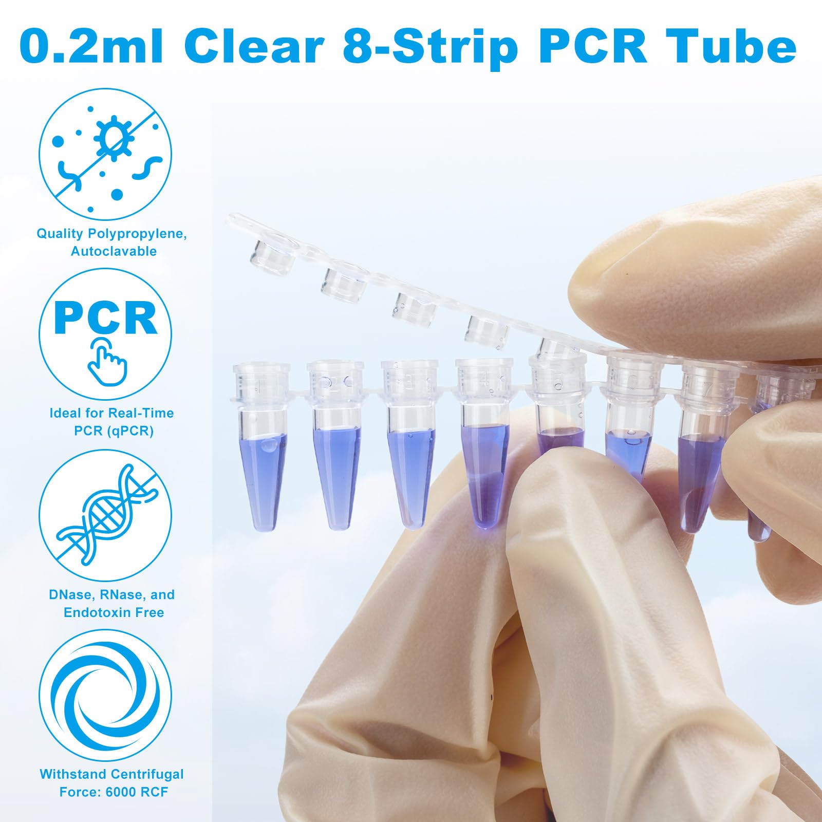1250 Stück PCR Röhrchen, 0,2ml PCR Tube, PCR Tube Strip Mit Flache Kappen, Konisch Bottom 8 Tube Strip, Transparent