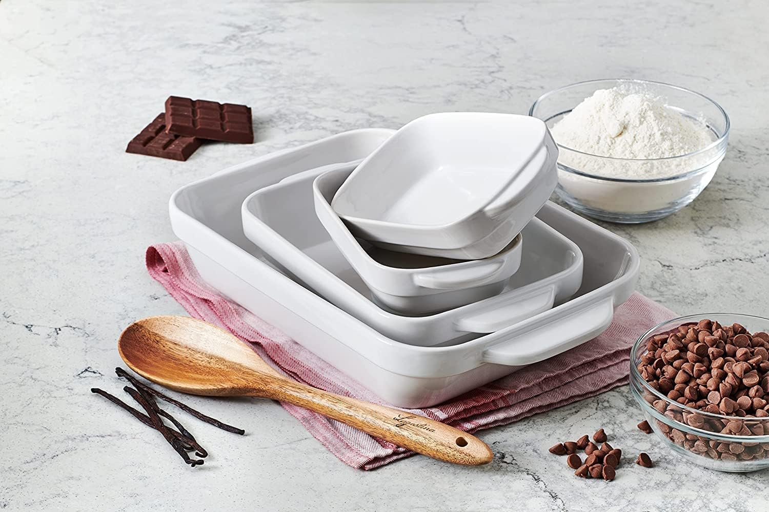 Lagostina White Ceramic 4 Piece Bakeware Set for The Everyday Baker