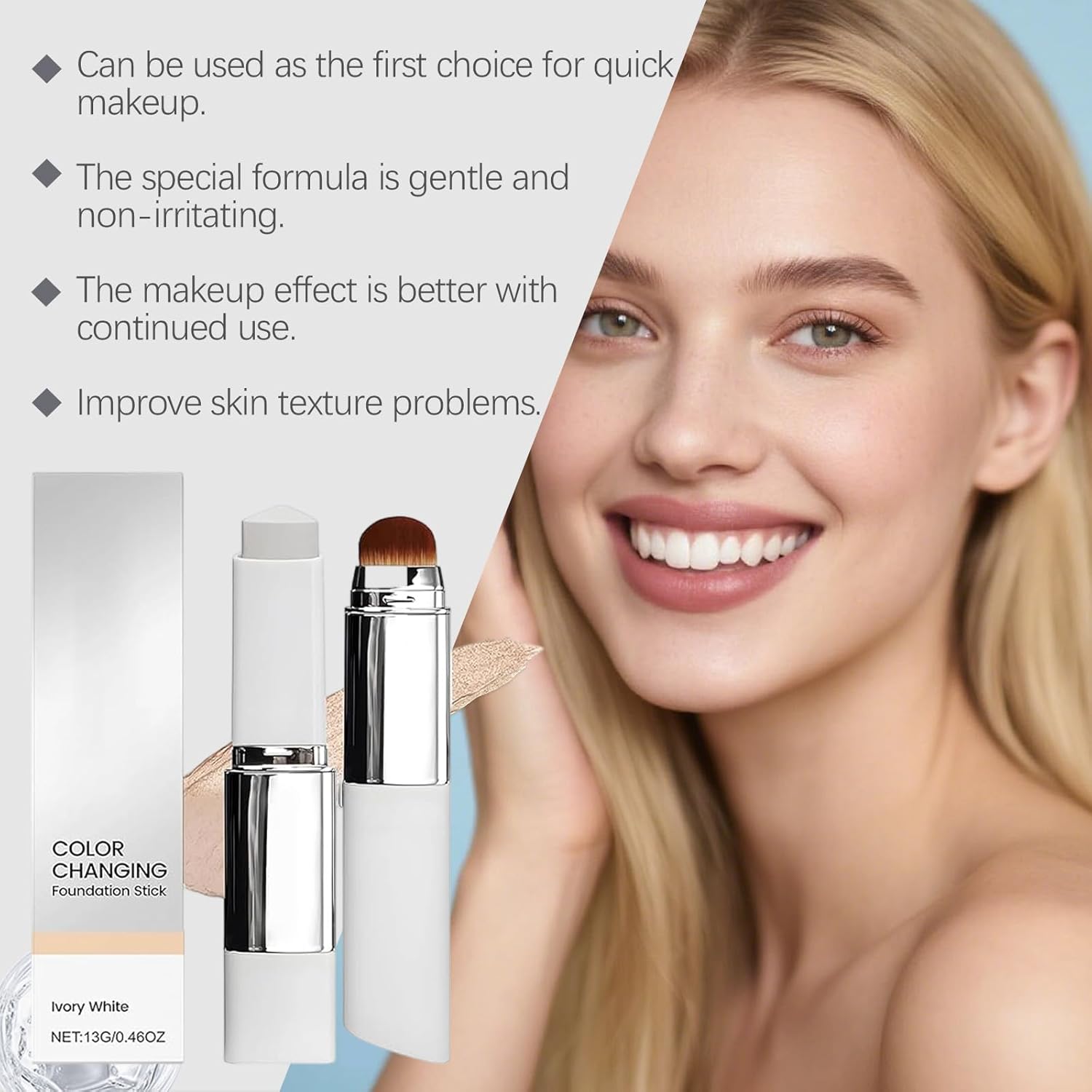 Color Changing Foundation Stick, Portable Travel Size Cover Cream Stick, Medium to Full Coverage Cream Stick Hydrating Makeup (Ivory White) - Image 5