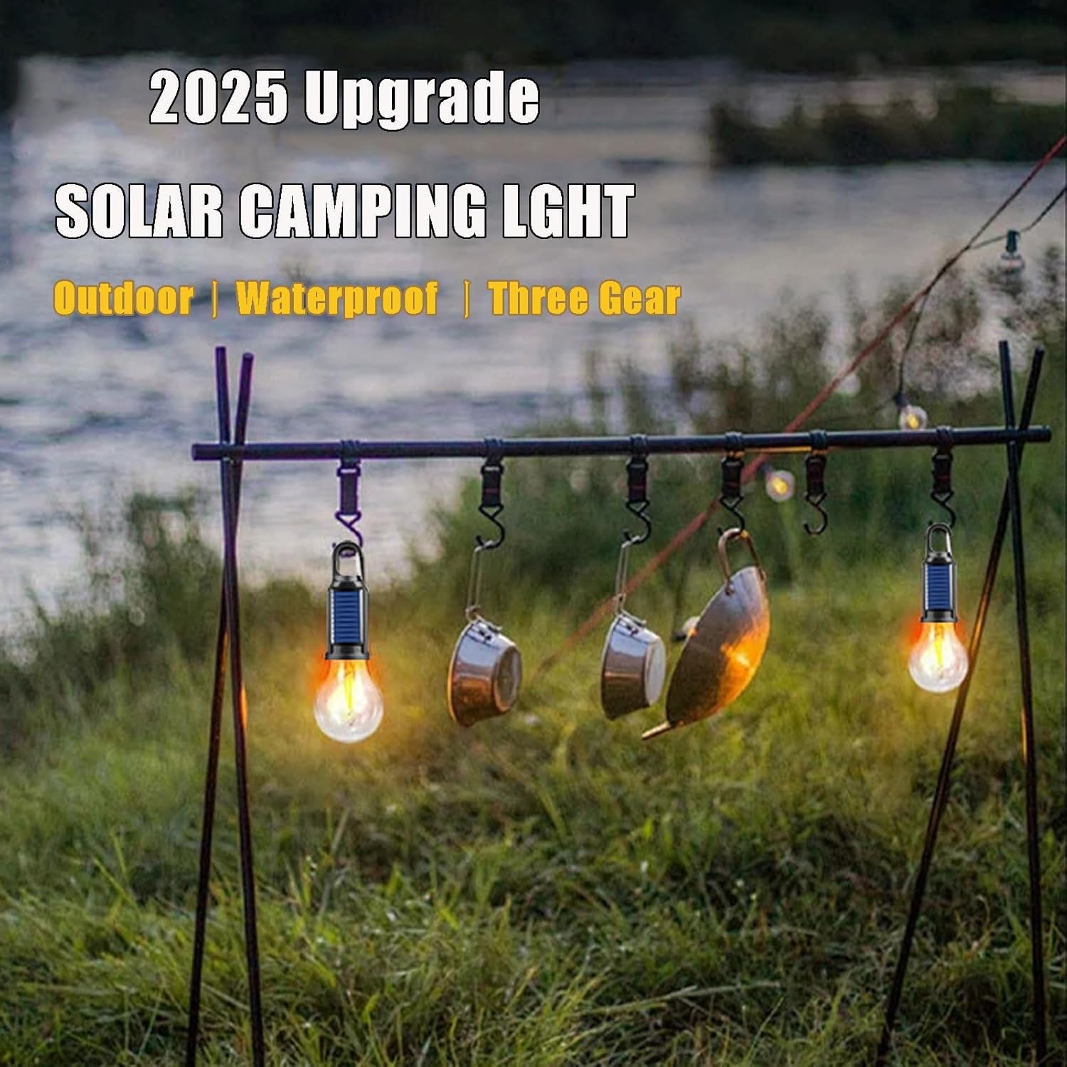 Solar Rechargeable Hooked Camping Light ,Solar Camp Tent Lights, Waterproof LED Camping Lantern, Waterproof, Portable, with Clip Hook, for Camping, Emergencies (4pc-Flat)