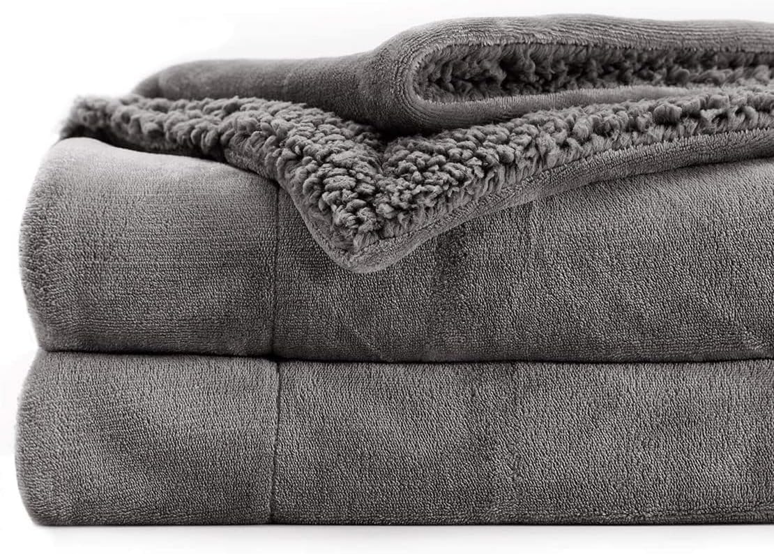 Polyester Micromink Summer AC/Mild Winter/Heavy Winter Sherpa Blanket Super Soft Flannel Solid/Plain, Grey, Size 220 x 228 Cms (Approx 7.4 x 7 ft) (Double)