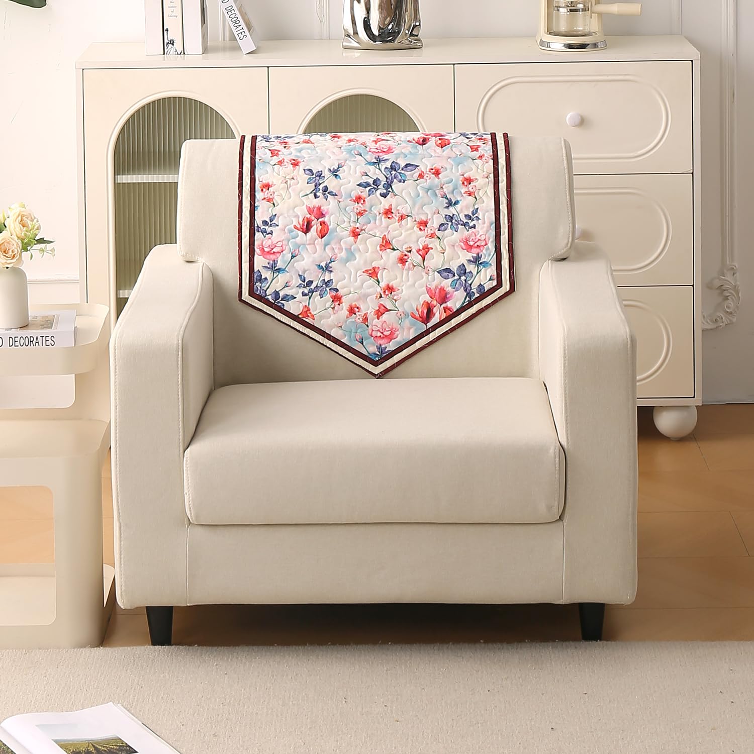 Velvet Sofa Backrest Mat - Pansies Teal -26