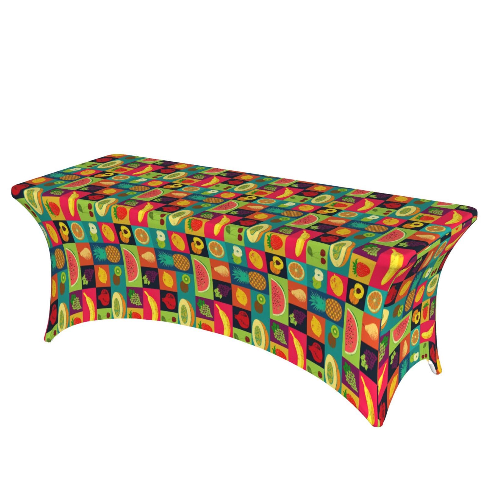 NImongt Art Style Fruit Print Elastic Rectangular Tablecloth Holidays Family Banquet Wedding Party Table Cover
