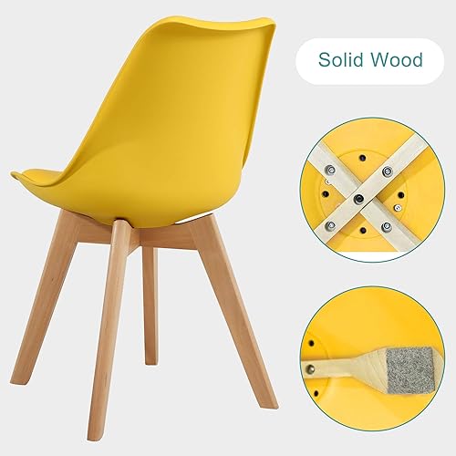 Miniatura 5 de GOTMINSI Silla de comedor de estilo moderno, silla de plástico Shell Lounge con sillas patas de madera natural (juego de 2 amarillas)