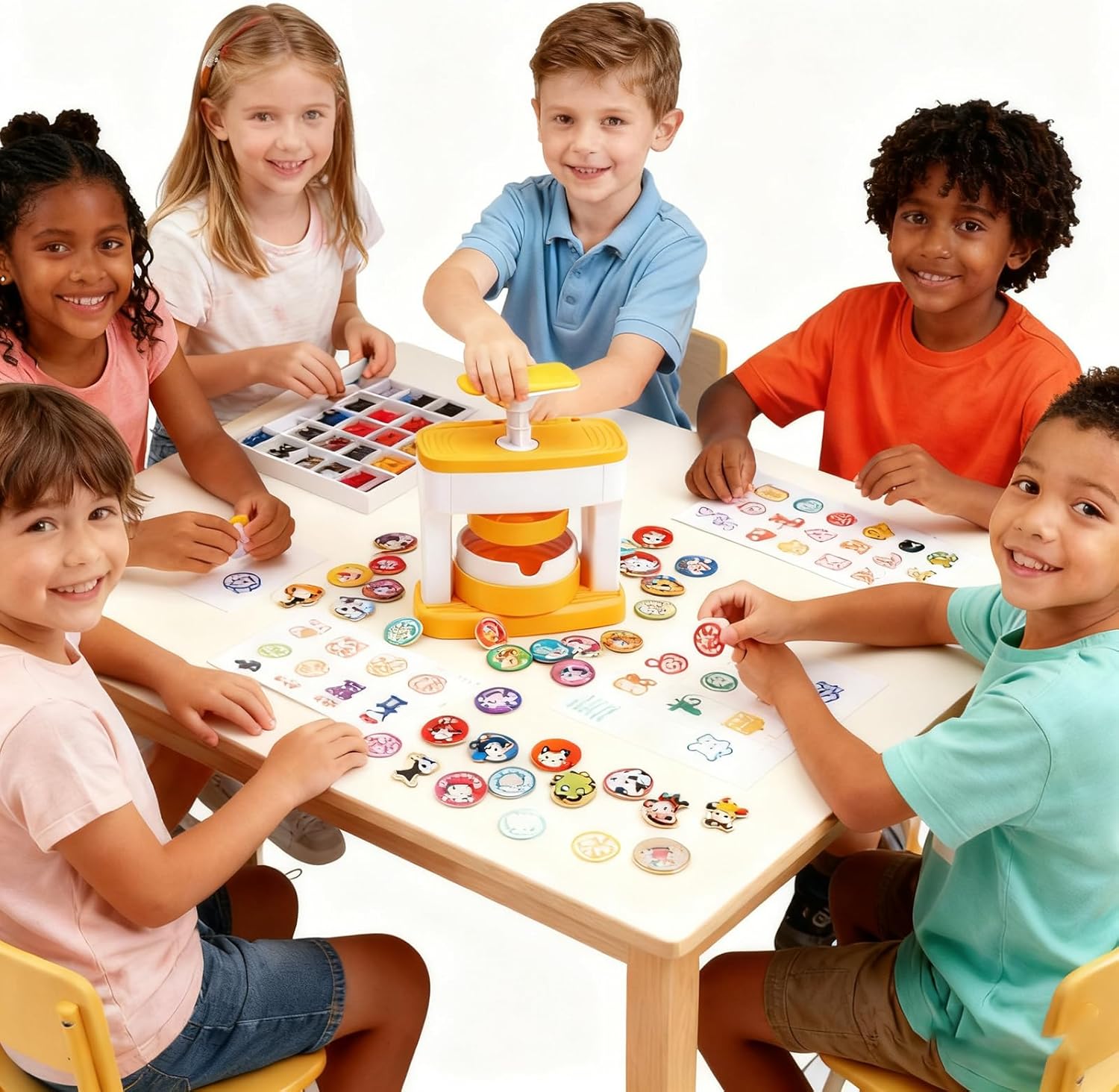 Rntfunre Button Maker Machine,55mm(2.16inch) DIY ButtonPress Machine with 48Pcs Button MakerSupplies,Cutter,Cutting Board and Sticker for Kids Pin Maker Christmas Birthday Gift