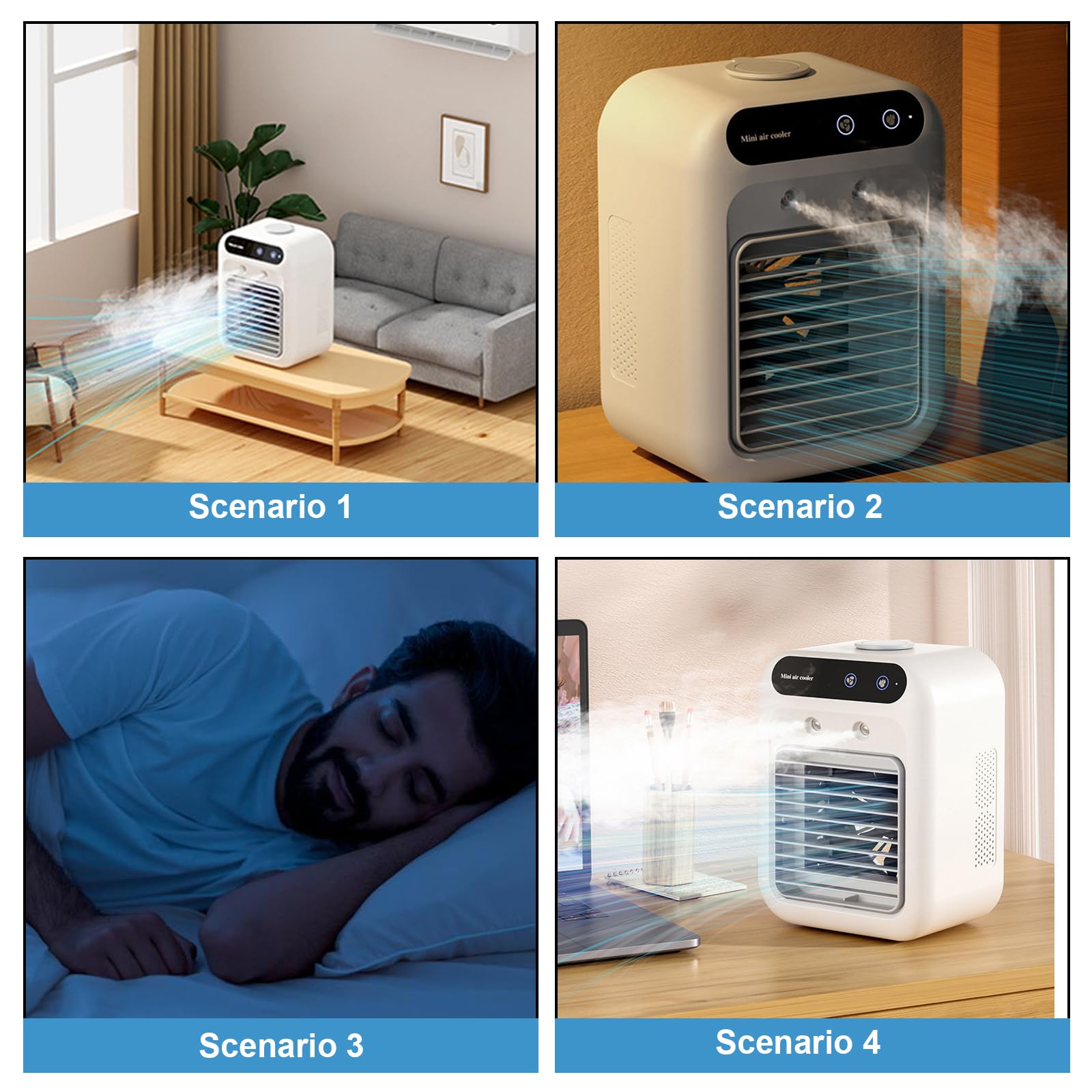 Mini Condizionatore Portatile, Raffreddatore d'aria Portatile, Ventilatore Ricaricabile USB Evaporazione Depuratore con 2 Modalità, Climatizzatore Silenzioso per Casa Ufficio(White)