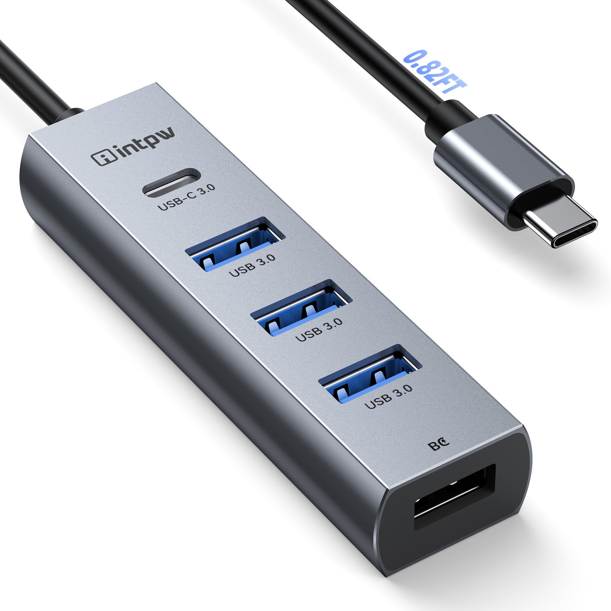 USB C to USB A Hub 4 Ports Type C Hub USB 3.0 5Gbps Aluminum Adapter Multiport USB C Hub for Laptop, Mac, iPad, PC (5-in-1 BC Charging, 0.82 FT)