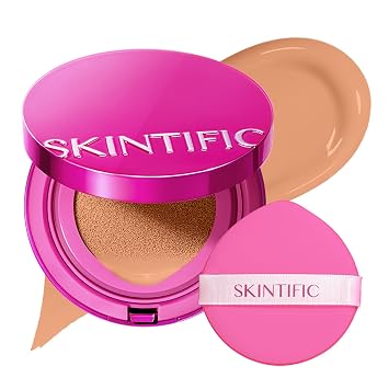 SKINTIFIC Pink Glow Cushion Foundation #03C Cool Petal| Medium Coverage, Natural Glow Finish, Moisturizing for Dry Skin, Lightweight, Long-Lasting & Oxidation-Resistant