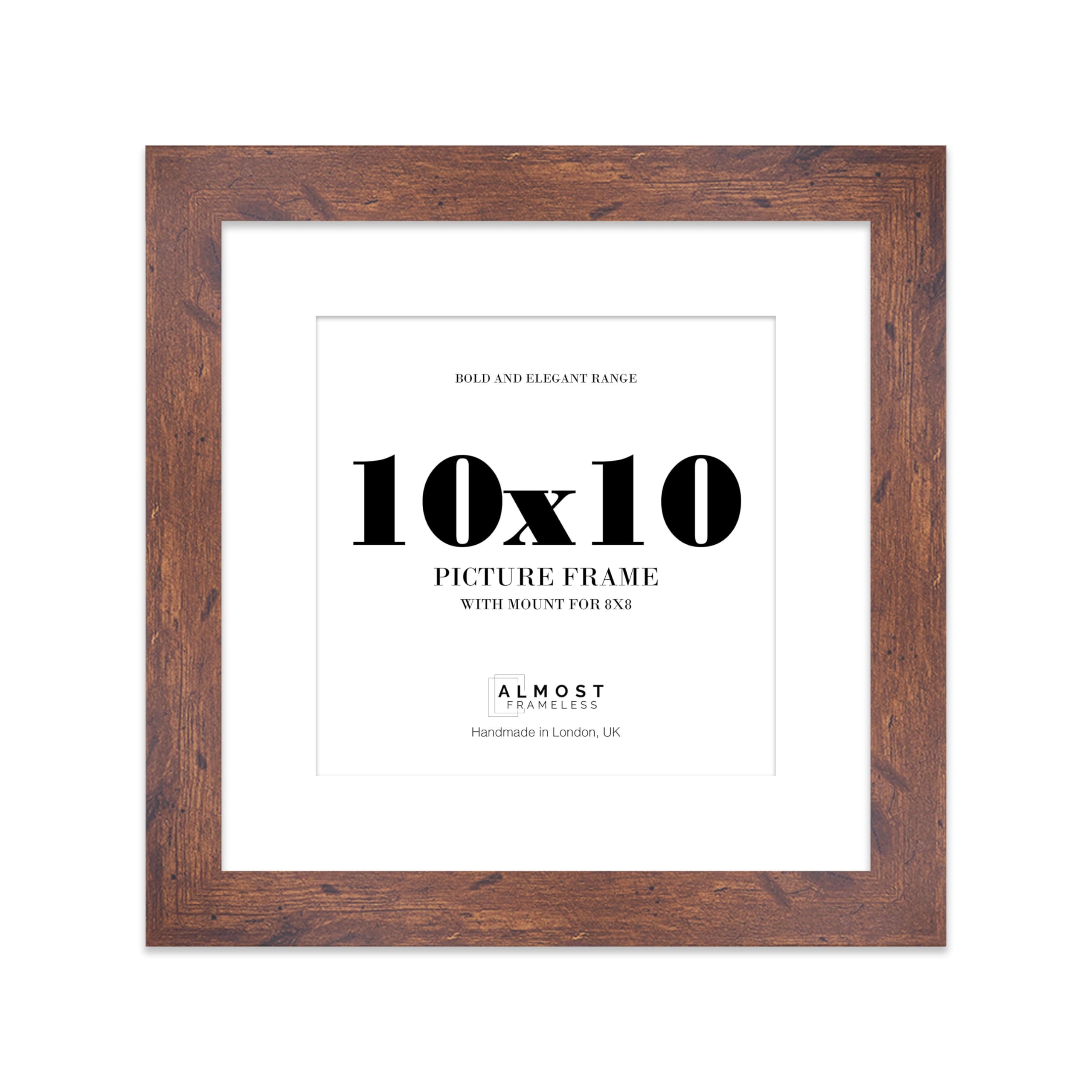 10x10 Rustic Wood Square Frame With Mount for 8x8 Pictures 28mm Edge Frame Display with Wall Hooks and Kickstand, 1 Pack
