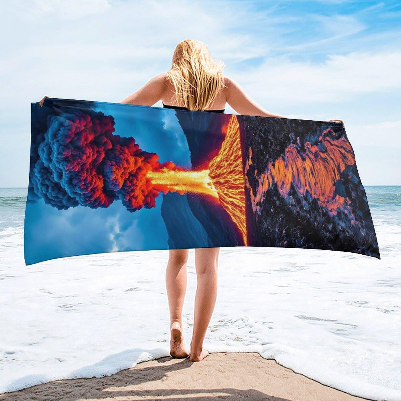 Beach Towels For Adults Large - 1 Pack 80x160cm Volcano Lightweight Microfibre Beach Towel With Mesh Bags, Sand Free Absorbent Quick Dry Towel for Pool, Gym, Camping & Travel Summer Beach Towel D-408