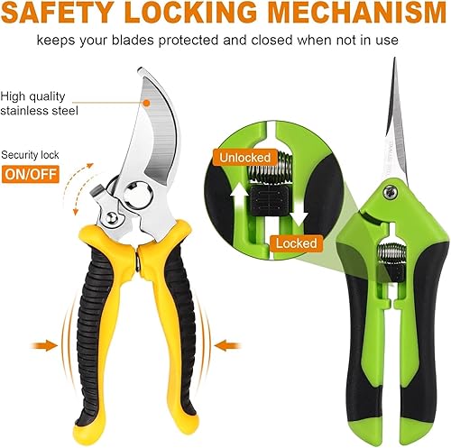 Miniatura 4 de Juego de 3 tijeras de podar de jardín de acero inoxidable con bolsa de almacenamiento, podadoras de mano afiladas para plantas, flores, ramas,