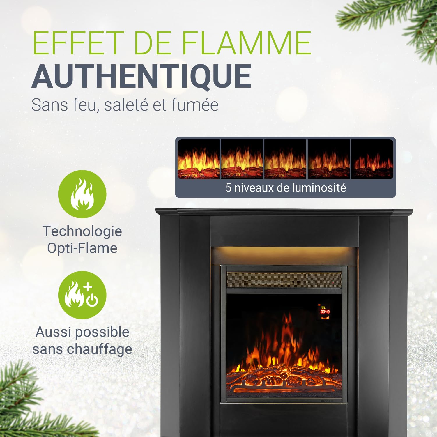 Juskys Cheminée électrique 1000/2000W avec Chauffage, Effet Flamme, télécommande, éclairage LED et minuterie - Cheminée électrique d'angle (Noir)(96x57x94cm)
