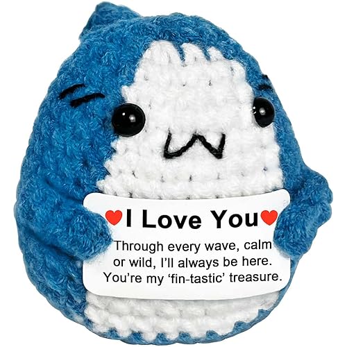 I Love You Gifts for Her Him Boyfriend Girlfriend, Long Distance Relationship Anniversary Brithday Gift for Wife Husband, Small Positive Crochet Shark Presents for Daughter Son