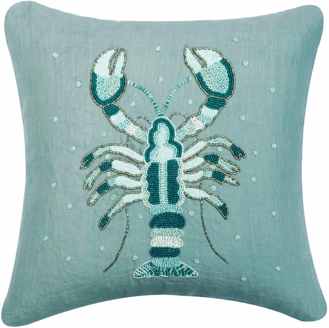 The HomeCentric Cushion Cover, Dull Blue 16"x16" (40x40 cm) Throw Pillow Covers, Linen Lobster, Embroidered Throw Pillows for Couch, Sea Creatures Pattern Beach Easter - Lobster Cool