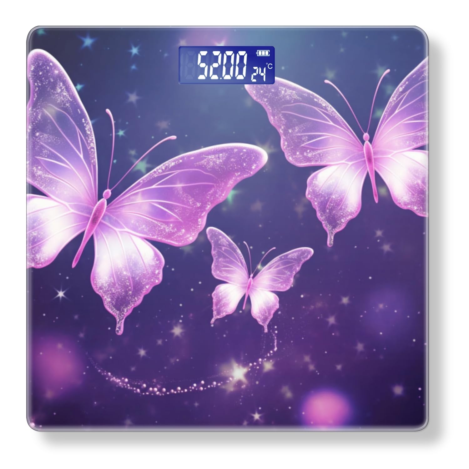 Digital Scale for Body Weight Highly Precision Bathroom Weight Scale 400 lbs with Backlit Display Personalized Scale for Home-Beautiful Purple Butterflies with Glowing Wings Flying in The Air
