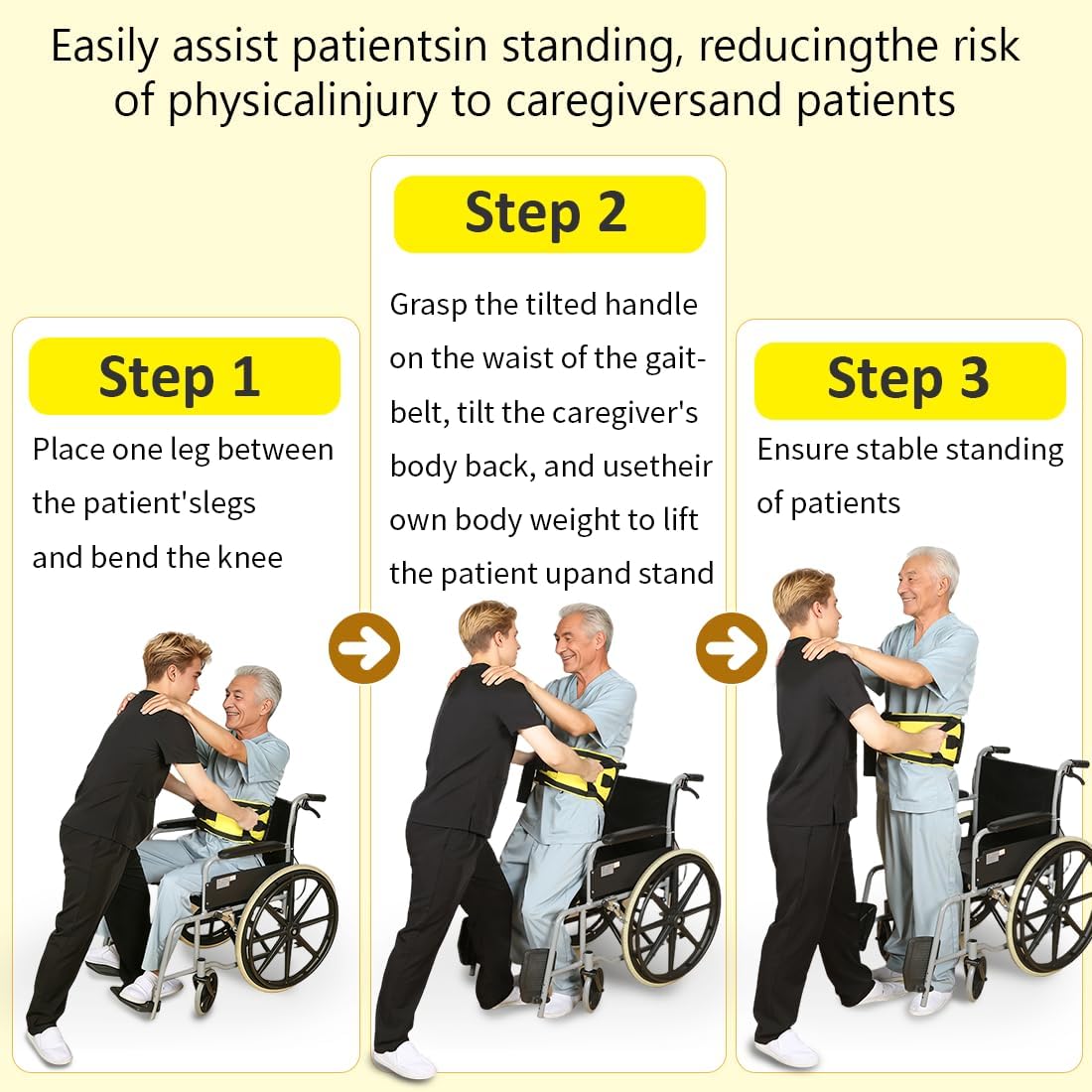 Gait Belts with Padded Handles,Transfer Belts Physical Therapy Belt for Seniors Moving, Lifting Belt Assist Patient/Elderly(Yellow, Medium)