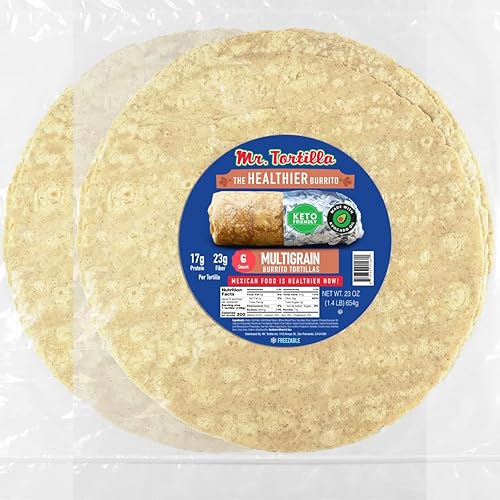 Mr. Tortilla Protein Keto Burrito Wraps – Tortillas de restaurante con aceite de aguacate – Tamaño de 12 pulgadas – 0.60 oz de proteína por porción