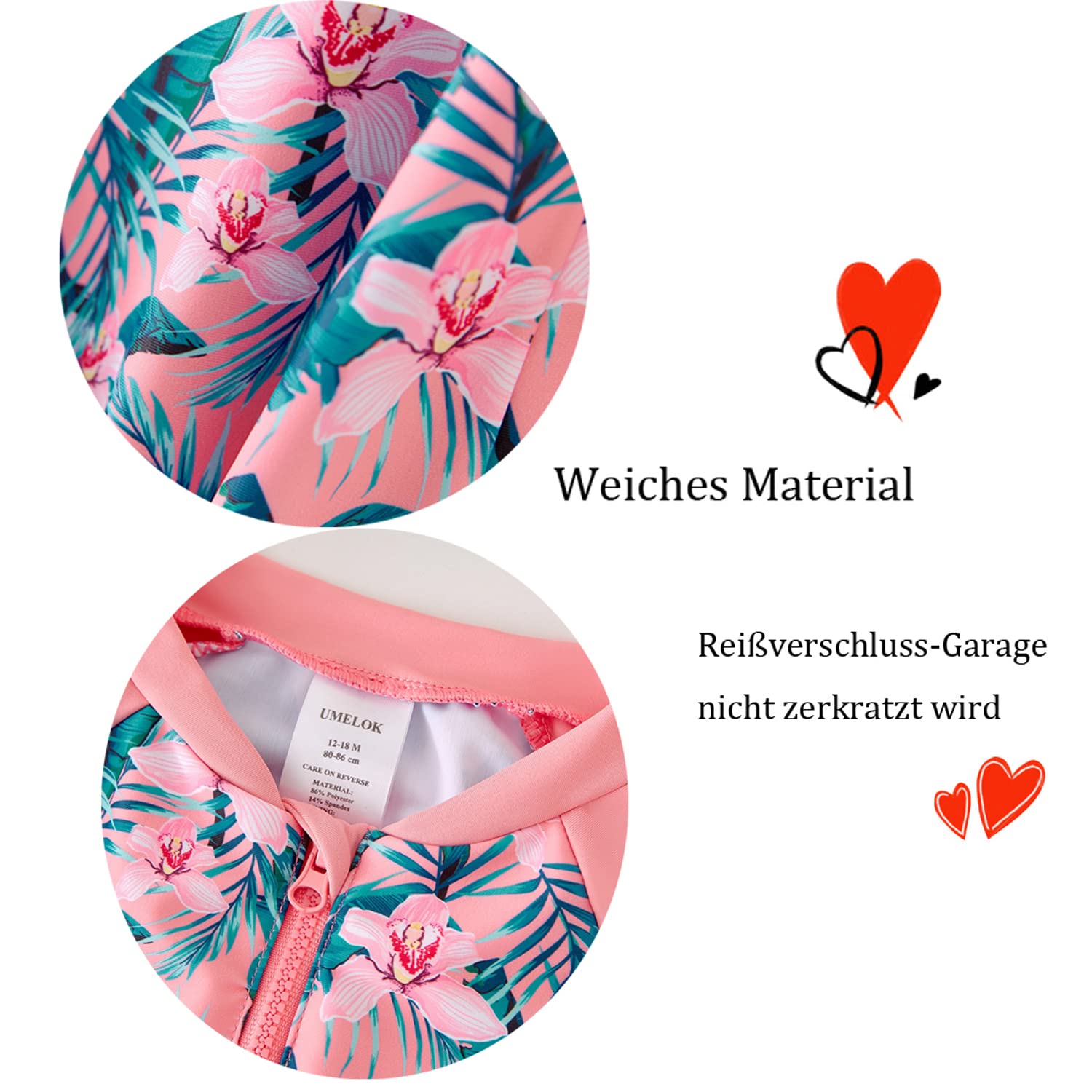 UMELOK Baby Badebekleidung Mädchen Badeanzug mit Sonnenhut UV Schutz