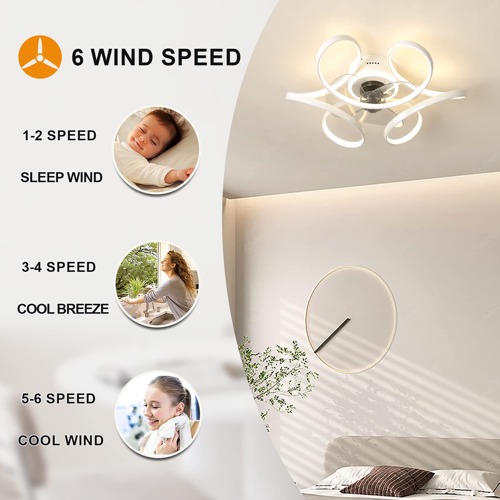 LJX 82cm Ventilatore da Soffitto con Luce e Telecomando Silenzioso DC Lampadario Ventilatore a Risparmio Energetico LED Dimmerabile Reversibile Moderno per Camera da Letto Cucina, Bianco