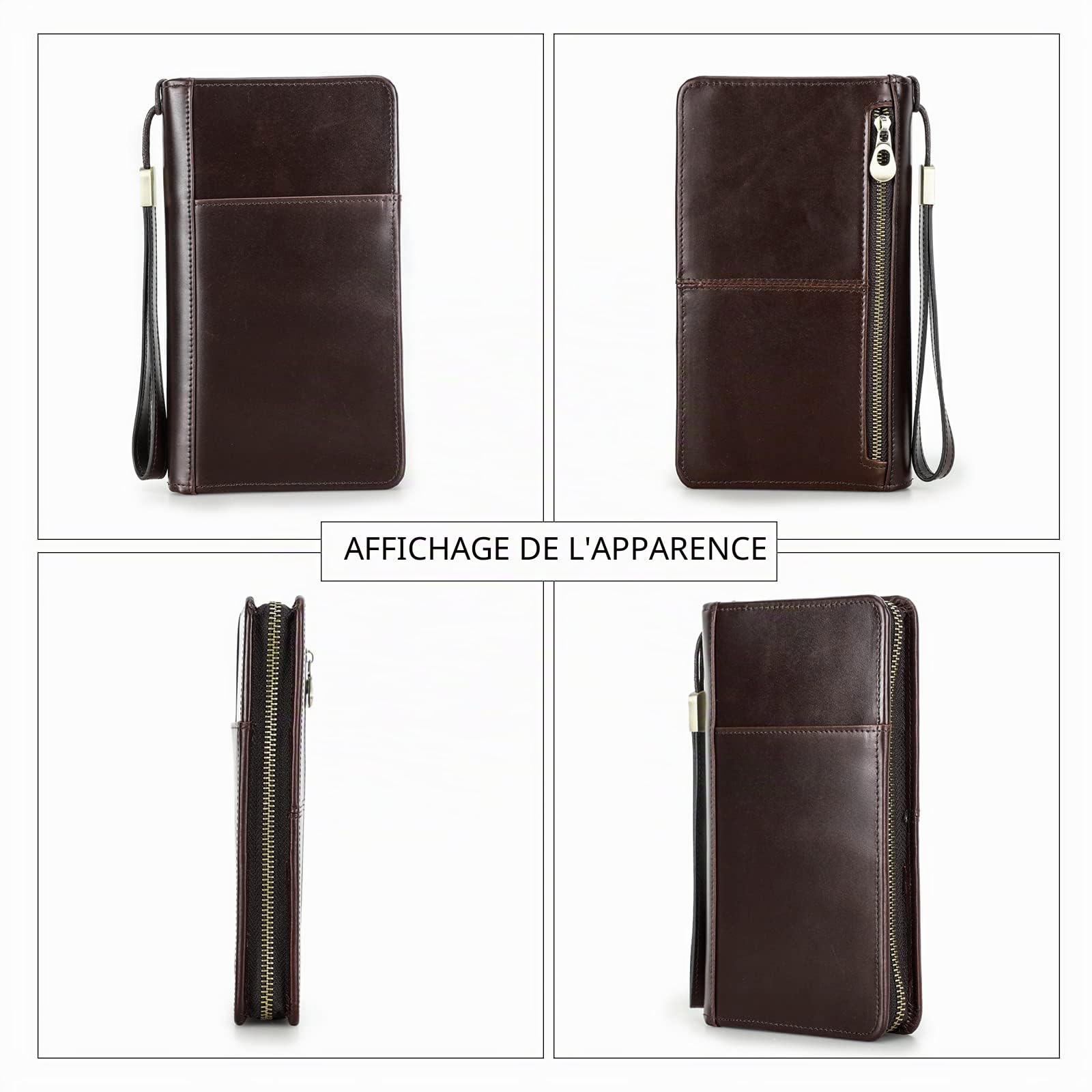 Contacts Hommes En Cuir Véritable Portefeuille Zipper Chéquier Titulaire Argent Billets Voyage Passeport Titulaire De La Carte Pochette Grande Capacité