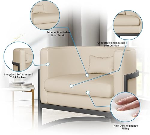 Miniatura 9 de Alunaune Silla tapizada moderna para sala de estar, sillón de piel sintética, silla de barril de mediados de siglo, antiarañazos, sofá, bañera,