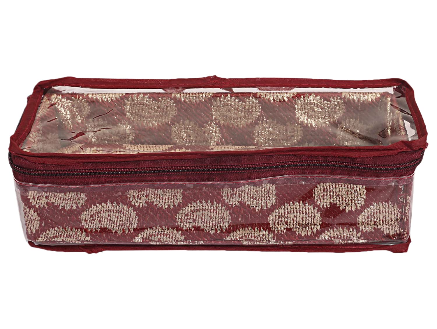 Kuber Industries Multipurpose Leaf Design Laminated 1 Rod Bangle Box/Organizer/Case With Tranasparent Top (Maroon)-47KM0265