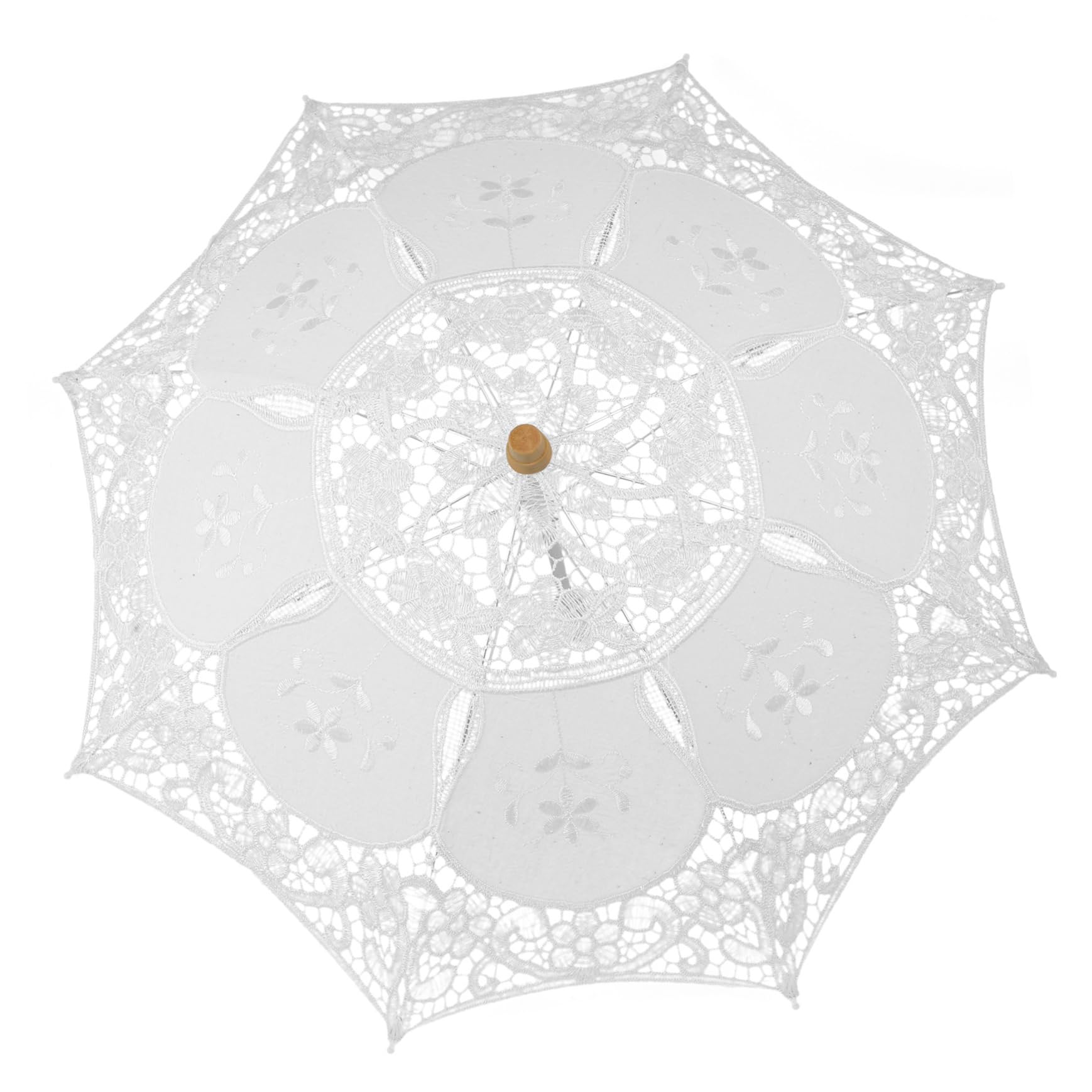 TEHAUX 4 Pièces Parapluie De Mariée Dentelle Parasol Décoration Accessoires De Photographie De Mariage Manche En Bois Parasol Demoiselle D'Honneur Parapluie Brodé Accessoire De