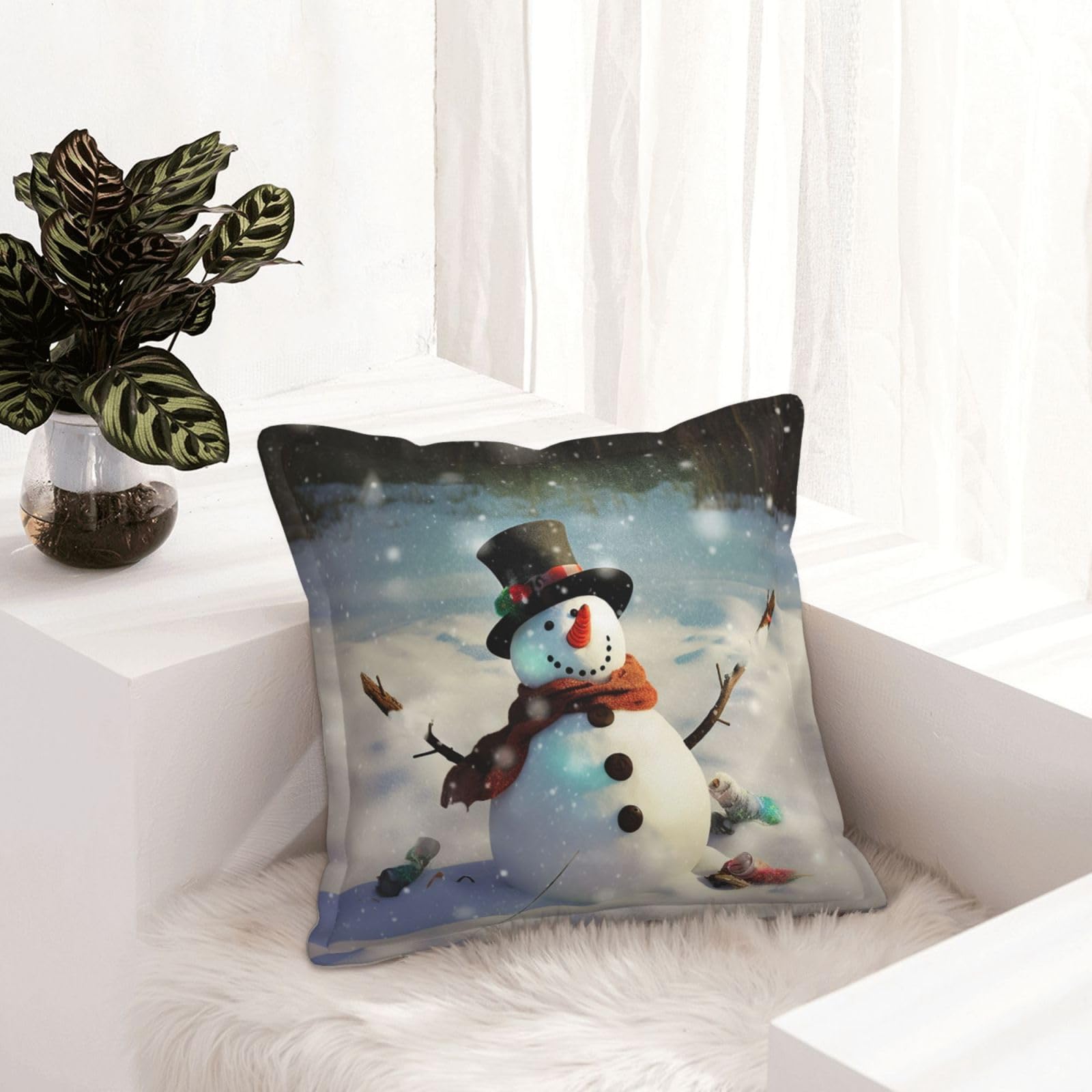 Housse de coussin motif bonhomme de neige amusant, cadeau déco rustique