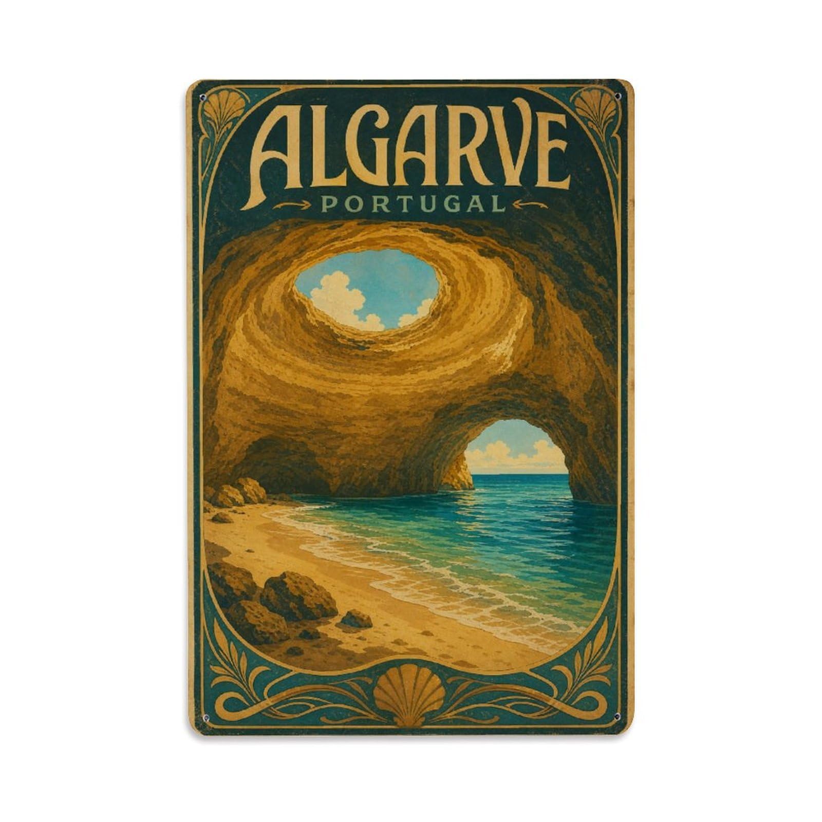 Vintage Travel Portugal Algarve Metal Tin Sign Plaque Wall Decor for Cafe, Club Bar, Office, Garden Metal Poster 8x12Inch