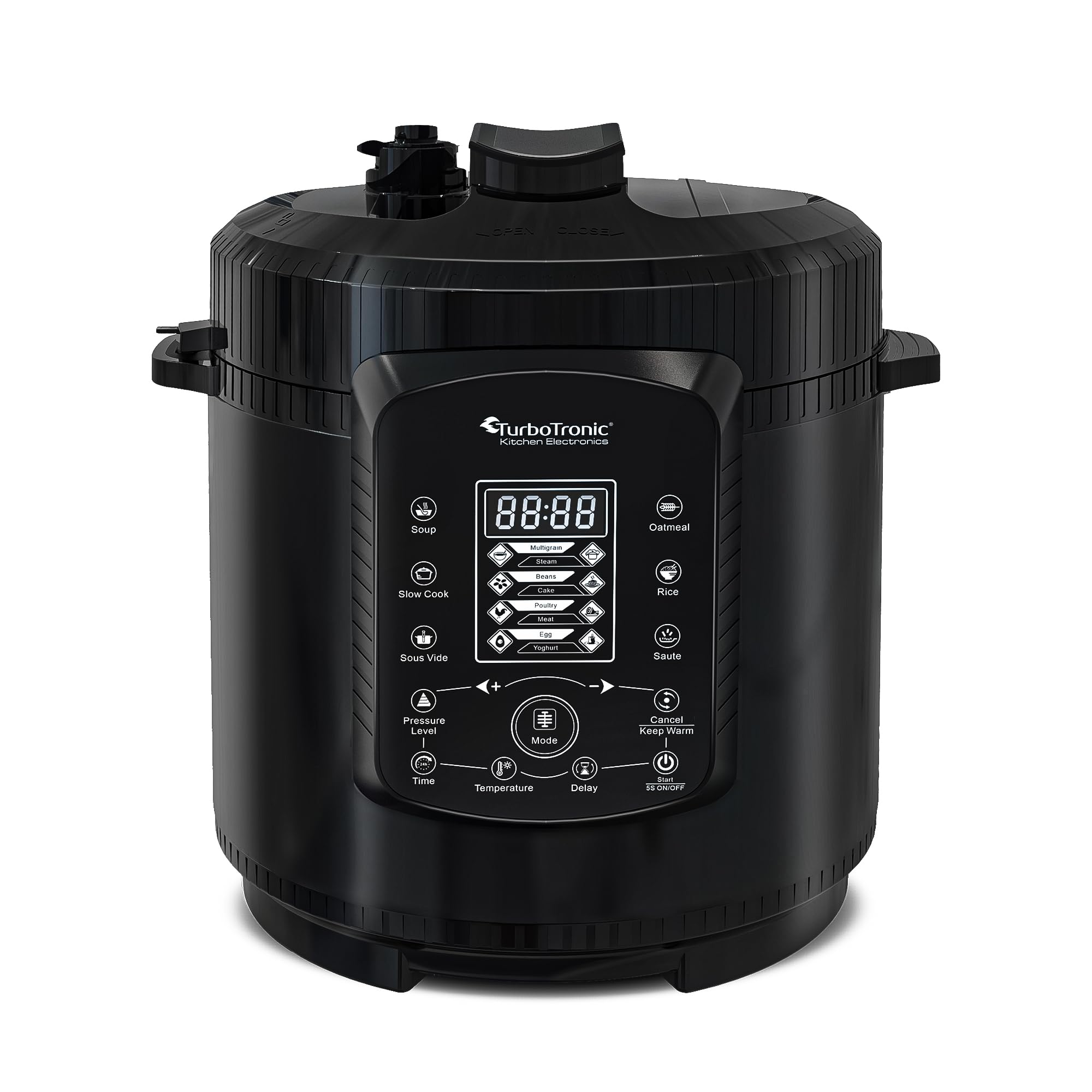 TurboTronic Druckkochtopf 6L mit 2x Topf Edelstahltopf und beschichtet, Dampfgarer, Multikocher, elektrischer Schnellkochtopf, Dampfkochtopf Schwarz