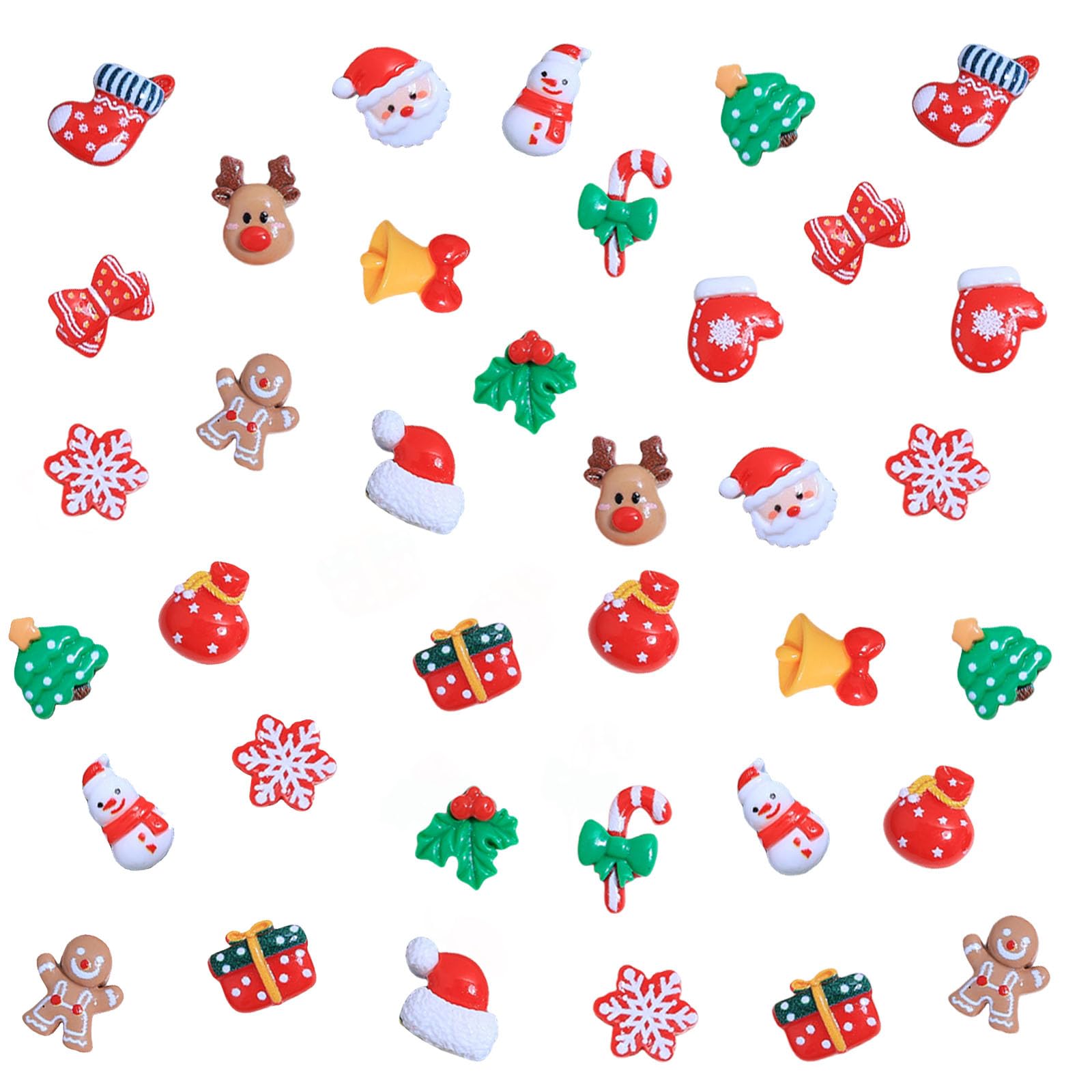 OTKARXUS Christmas Slime Charms,100pcs Gingerbread Man Tree Santa Claus Snowman Bell Christmas Resin Cabochons,Flatback Xmas Craft Embellishments ornaments for DIY Crafting Scrapbooking (Mixed B)