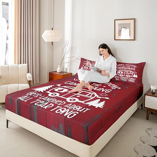 Miniatura 2 de Happy Camping - Juego de sábanas de 3 piezas para niños, adolescentes, adultos, decoración de habitación, juego de sábanas blancas de aventura al