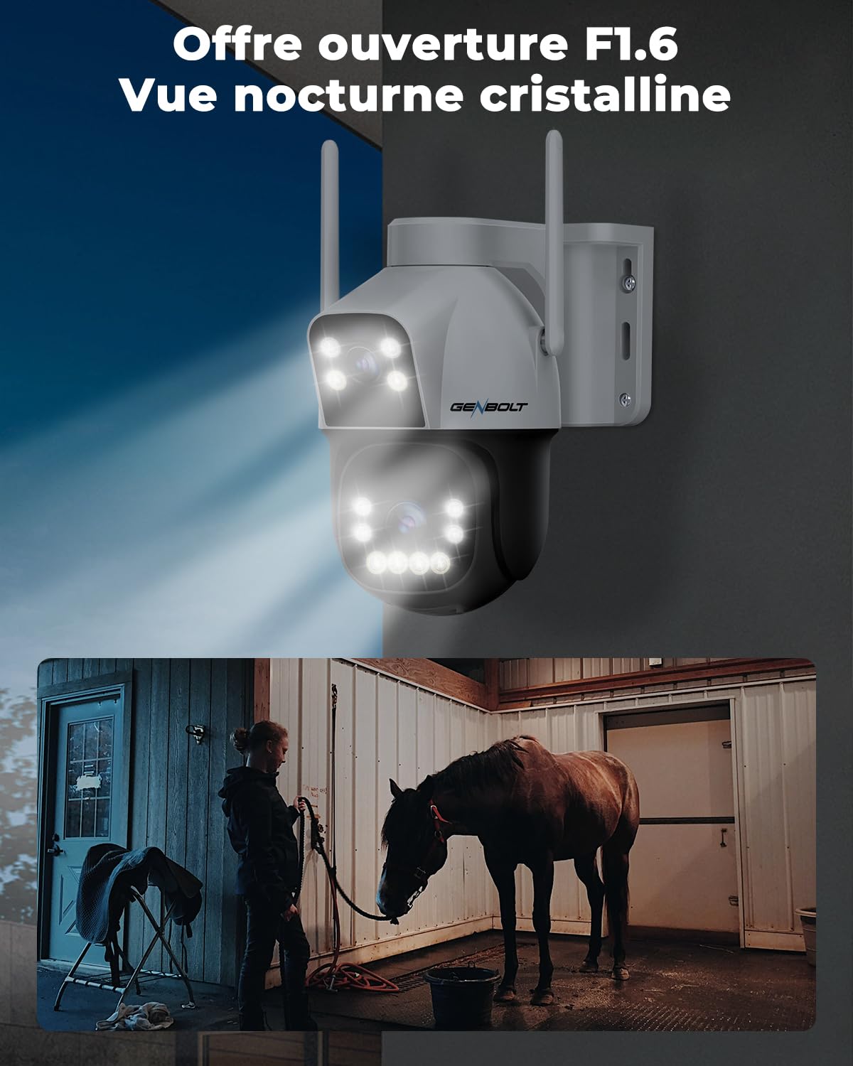 GENBOLT 4G AOV Solaire Caméra De Surveillance Extérieur sans Fil, Enregistrement 24/7 3MP+3MP IP SIM Caméra Surveillance Batterie avec détection IA, 8W 15600mAh Caméra CCTV