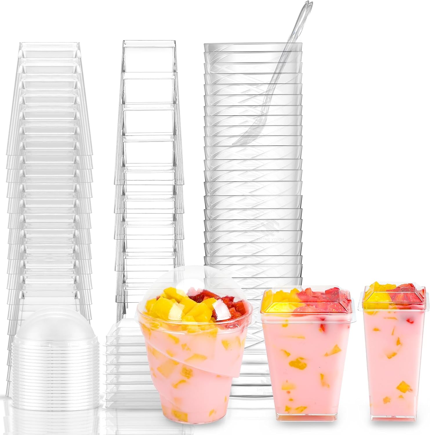 EASERCY 75 Pack Plastic Dessert Cups with Lids and Spoons