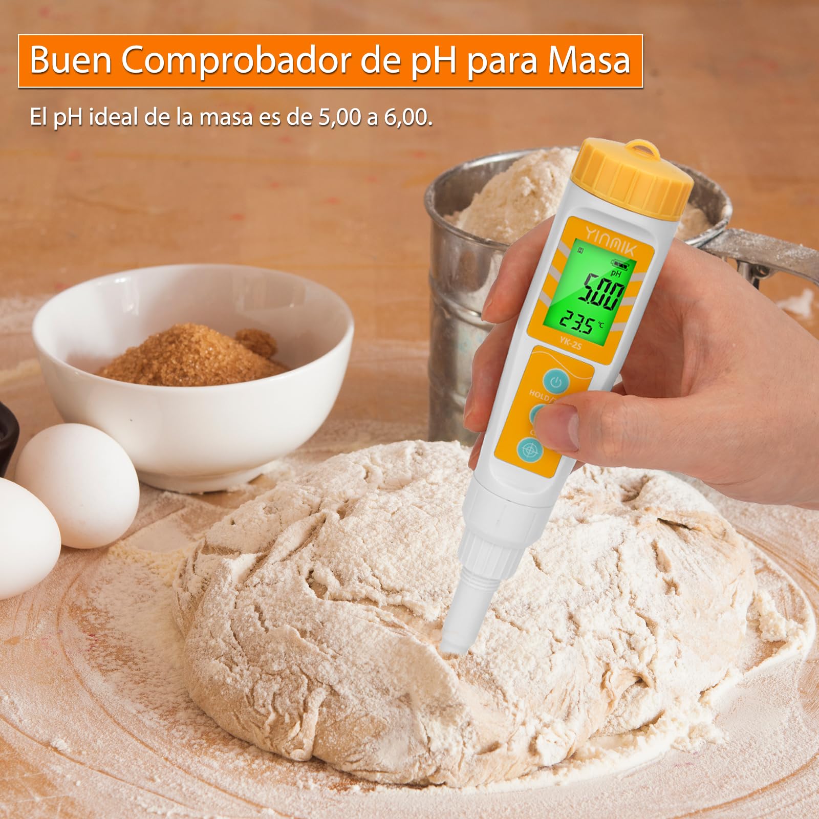 YINMIK Medidor de pH de Alimentos con Sonda Reemplazable, Probador Digital para Masa, Pan, Carne, Queso